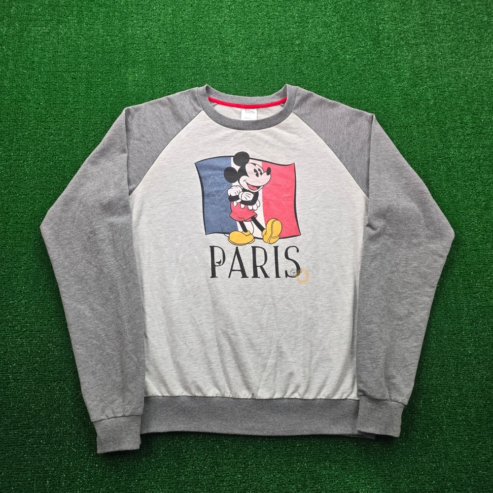 Disney Mickey Mouse‎ Paris France Sweatshirt Unisex Small Gray Pullover Raglan